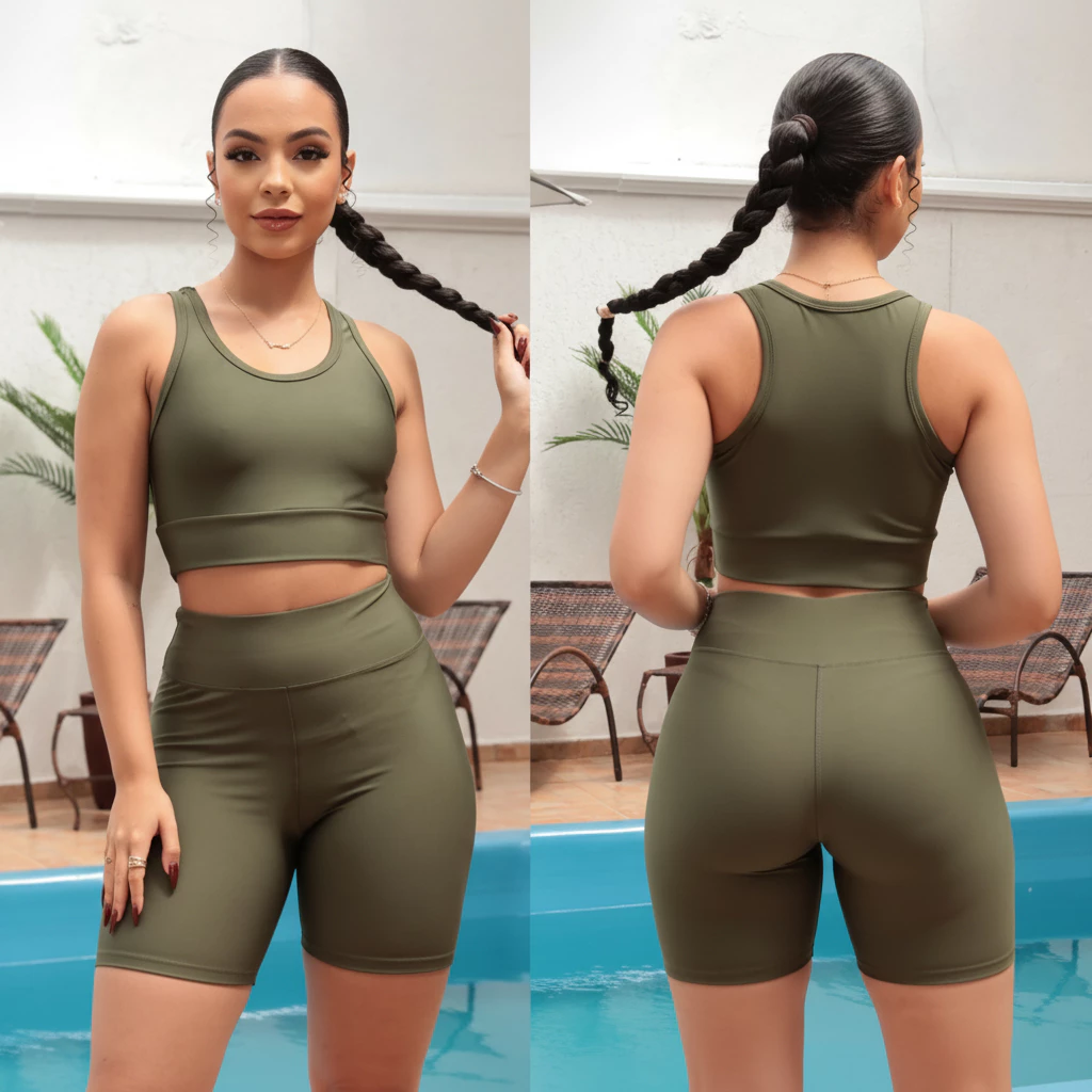 Conjunto Academia Fitness Feminino Shorts e Top Cintura Alta Zero Transparência Suplex Treino Yoga — imagem 1