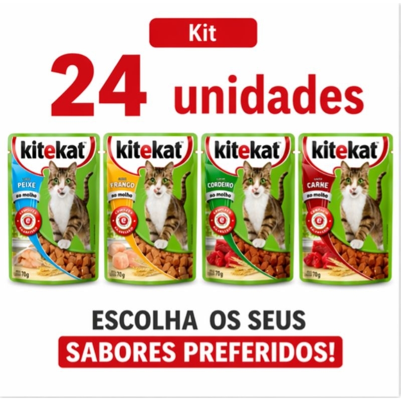 KITEKAT Ração Úmida para gatos adulto 70g KIT 24 und em Oferta na Shopee