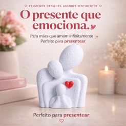 Escultura Família Casal Filhos Minimalista Decorativa com Coração Sala Quarto Presente Elegante Mãe Escritório