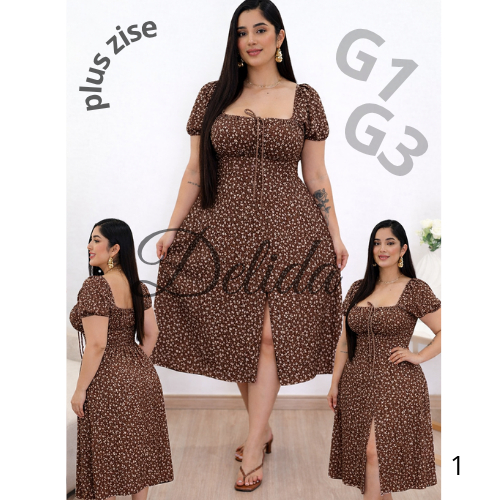 Vestido Femenino plus camponesa midi manguinha curta