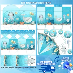 KIT LEMBRANCINHAS TEMA FUNDO DO MAR AZUL COM 160/80 ITENS - ENVIO 24H