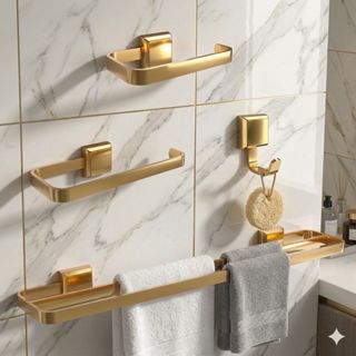 Kit Acessórios Para Banheiro Dourado Toalheiro Duplo Gold em Oferta na Shopee