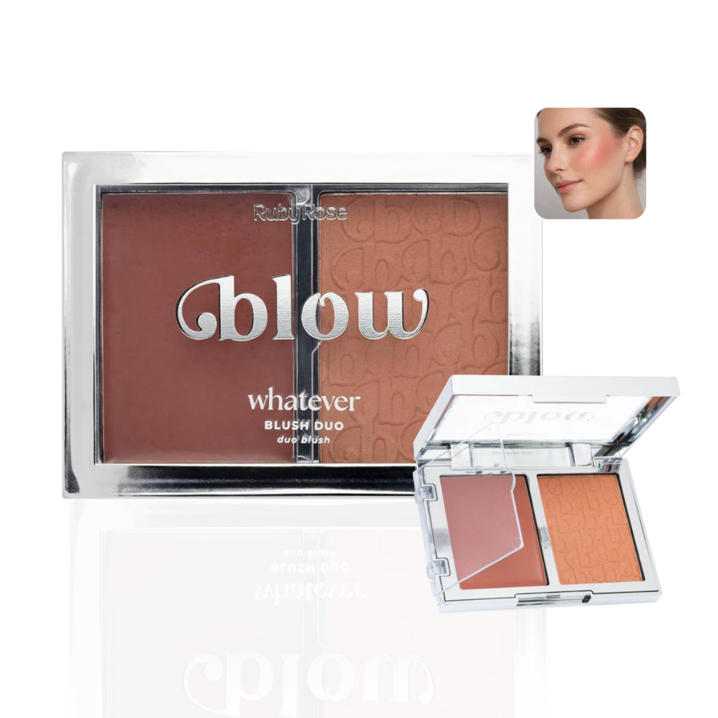 Blush Ruby Rose Linha Blow Paleta Duo Cores Whatever Pó Compacto Cremoso Alta Pigmentação