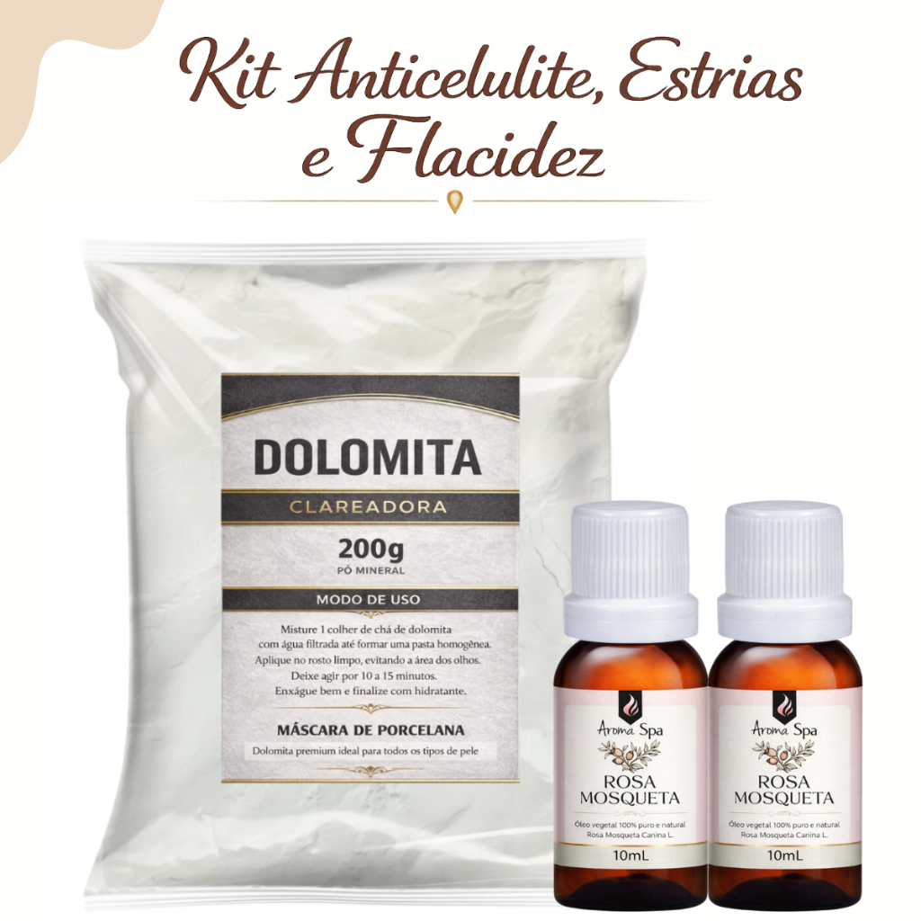 Kit Dolomita + 2 Óleo de Rosa Mosqueta , Estrias e Celulite - Envio Imediato