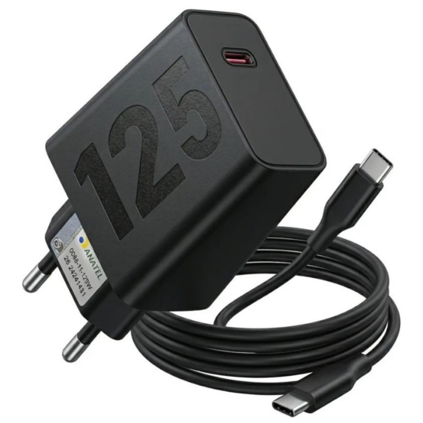 Carregador Turbo 125W Fonte e Cabo Tipo C 6A Carga Ultra Rápida Compatível Com M