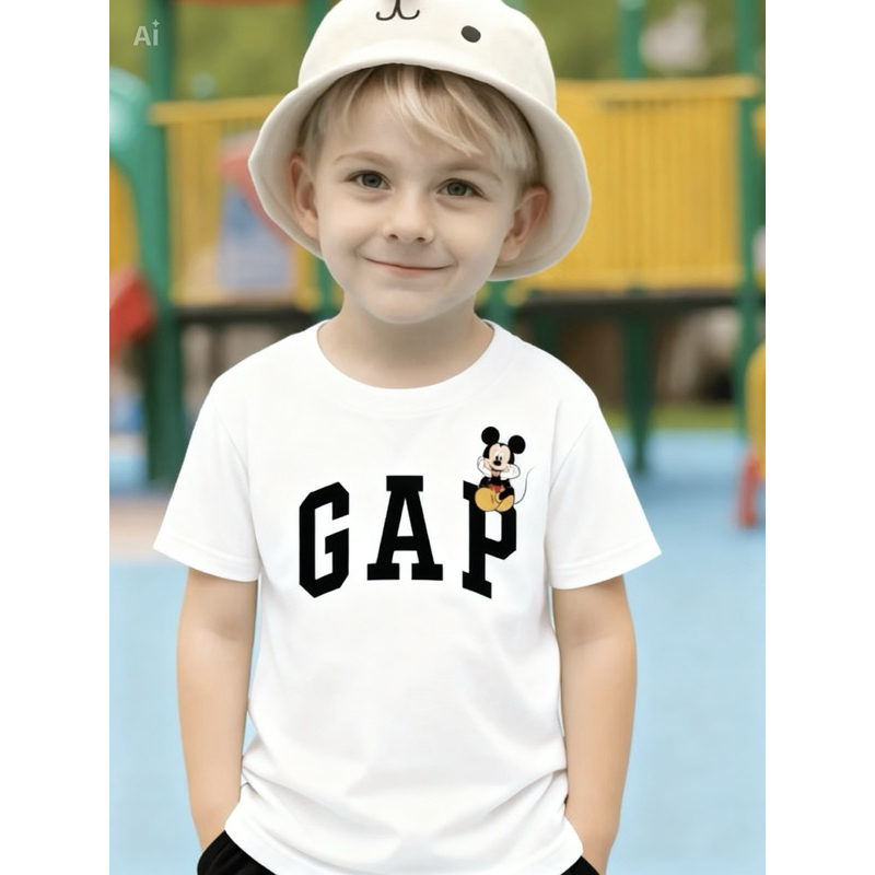 Camiseta Infantil Estilo GAP Mickey Algodão Menino e Menina Premium.