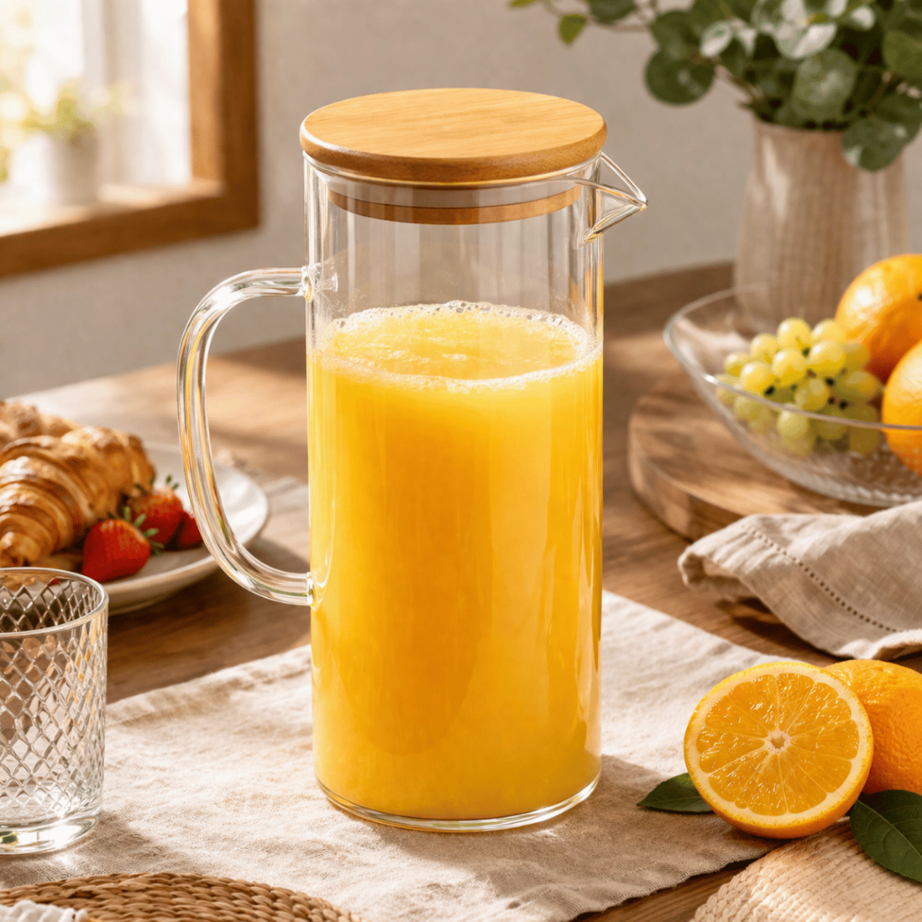 Jarra De Vidro Com Tampa De Bambu Para Servir Suco Água 1000ml em Oferta na Shopee