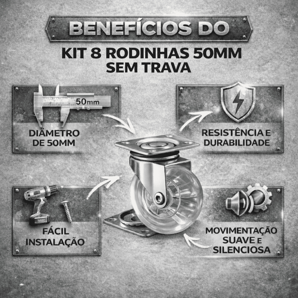 Kit 8 Rodas 50mm Silicone Gel Giro 360 Sem Trava Resistente Para Móveis Cama Mesa HD Ferragens