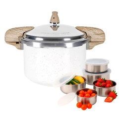 Panela de Pressão Indução Brinox Antiaderente Ceramic Life Pressure 5,4 Litros Vanilla com Jogo de Potes de Inox 5 Peças