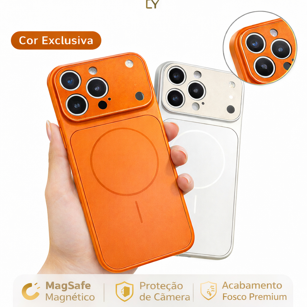 Capa Magnética MagSafe Laranja para iPhone 13 14 15 16 17 Pro Max Antichoque com Proteção de Câmera
