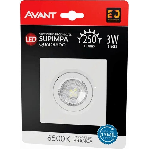 Led Spot Direcionável Quadrado Authentic 3W Bivolt lumens 250 6500K