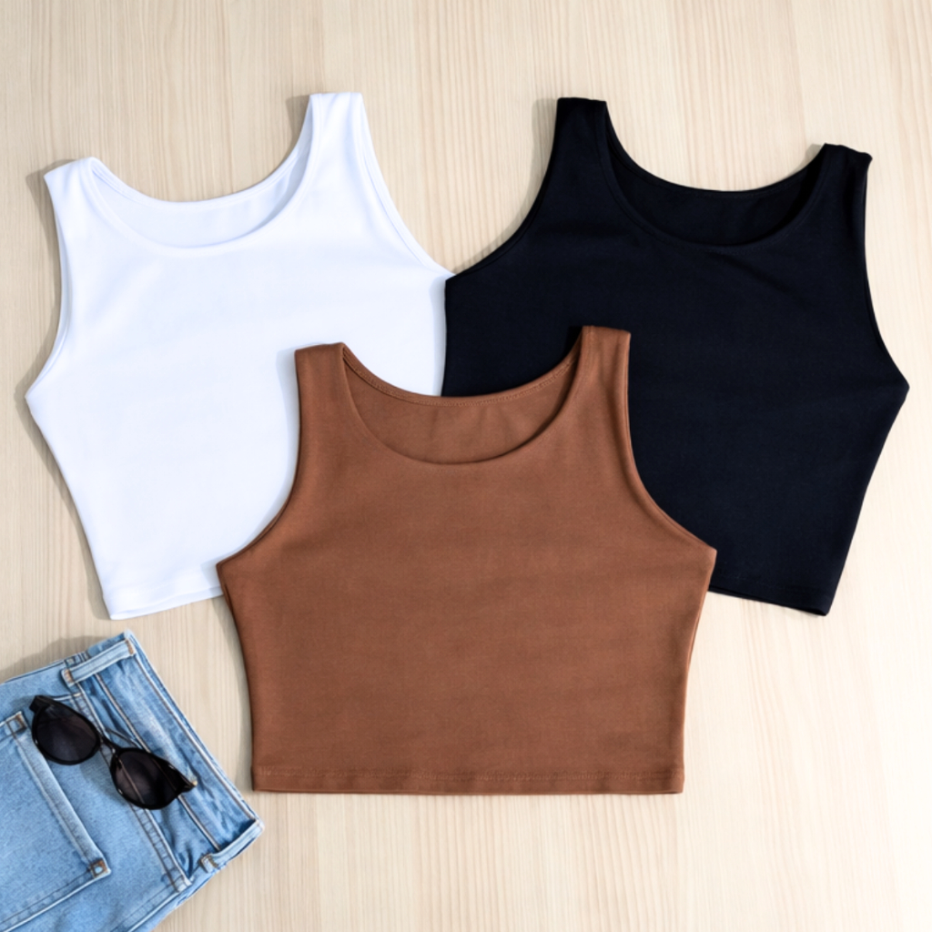 Kit 3 Cropped Feminino Top Regata Liso Básico Suplex Forro Duplo