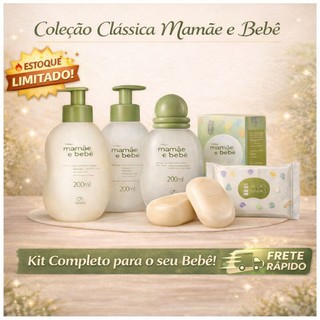 Kit Mamãe e Bebê Natura - 5 Itens Shampoo/ Cond/ Colonia / Sabonete em barra 2 unidades e Lenço pequeno