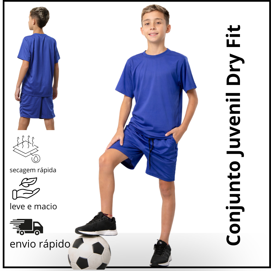 Conjunto Infantil Masculino Juvenil Dry Fit Camiseta Bermuda Leve Fresquinho Confortável 1...