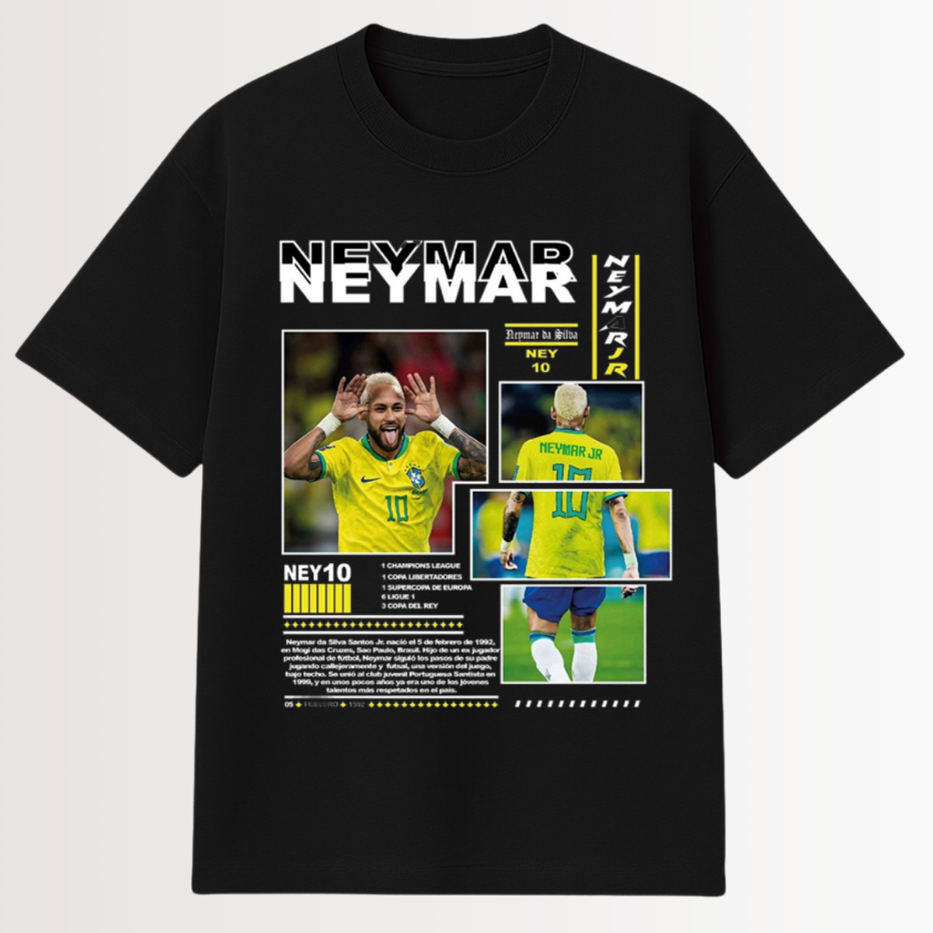 Camiseta Neymar Jr Seleção Brasileira Streetwear Oversized Vintage Gráfica 100% Algodão Casual Premium