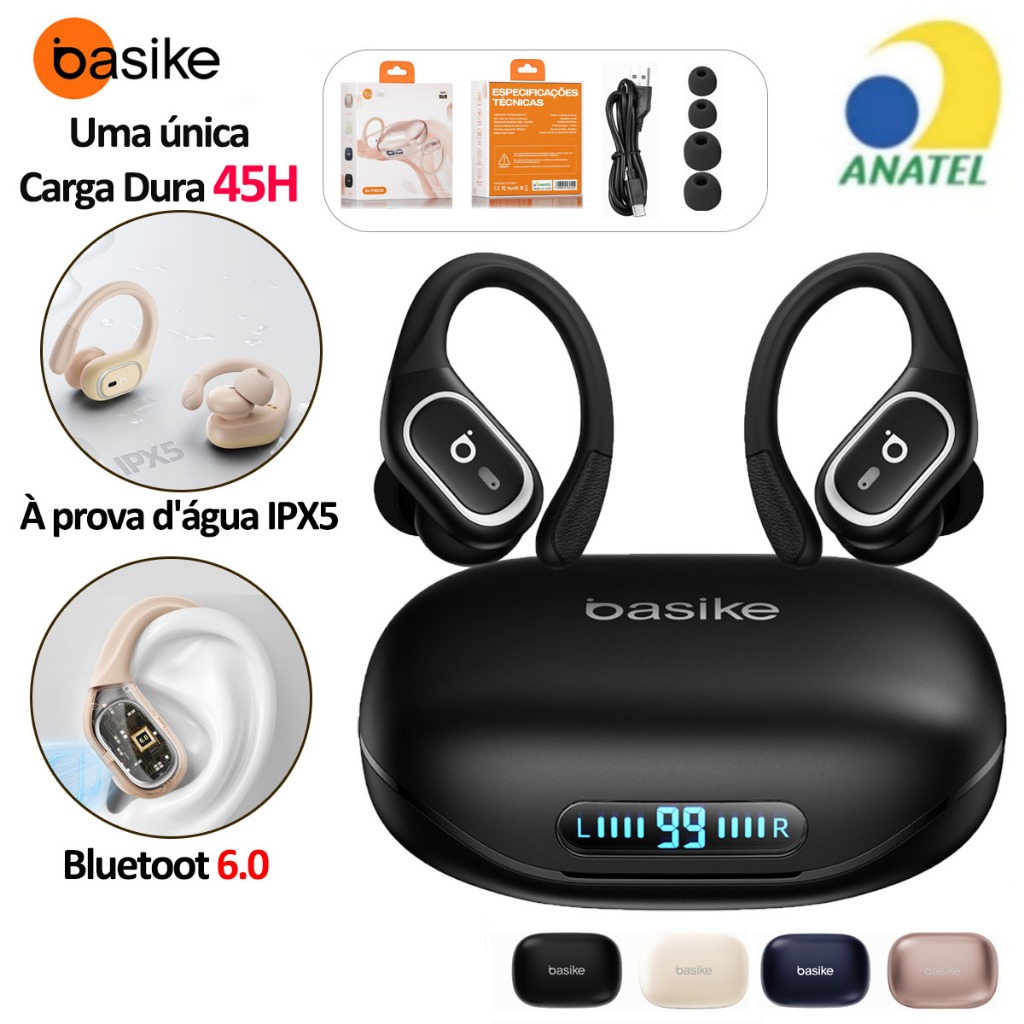 Basike Fones de Ouvido Sem Fio Bluetooth Fone Microfones Alta Fidelidade Som Estéreo Toque Inteligente Esportes - Miniatura 2