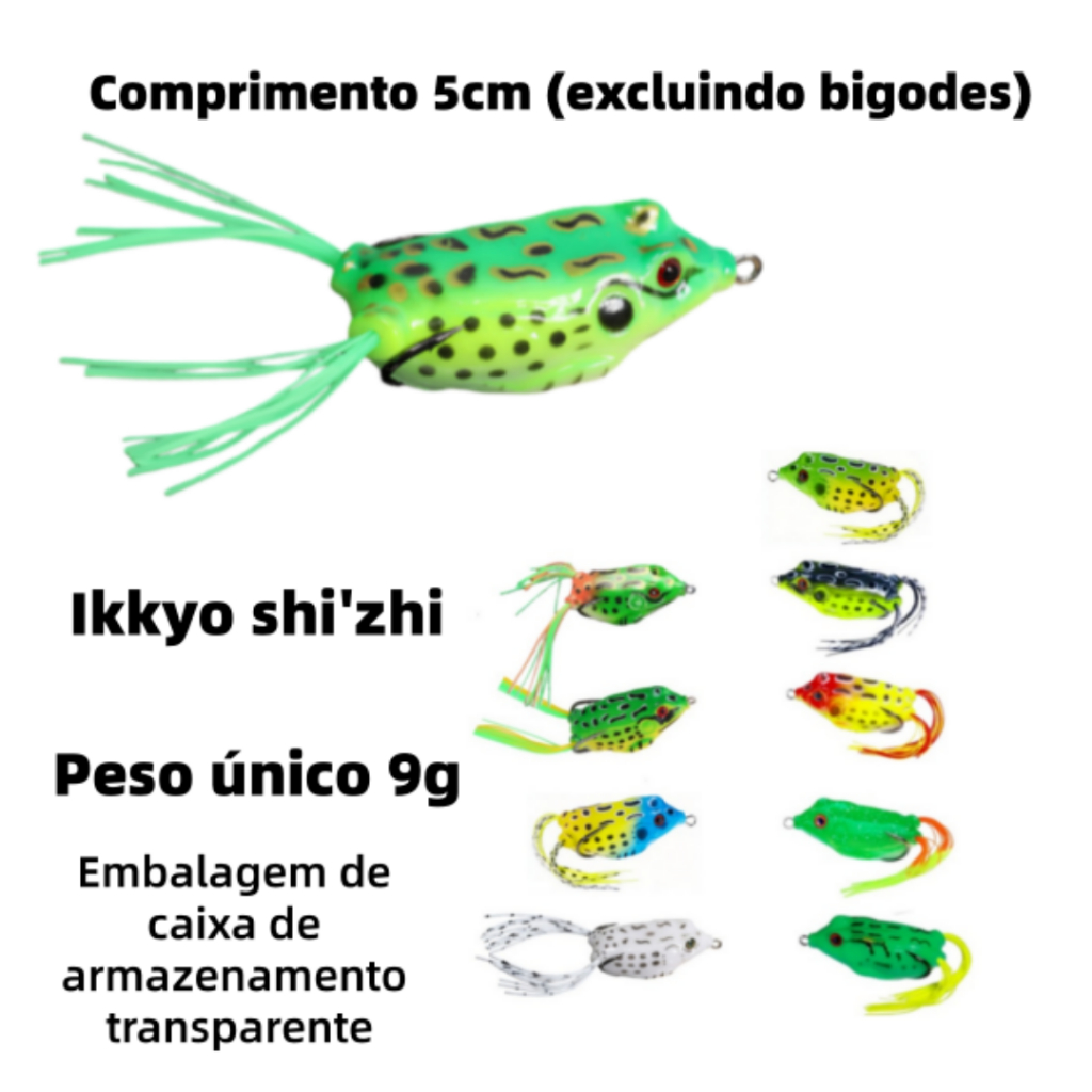KIT 10 Iscas para pesca Artificial Frog Sapinho sapo Anti Enrosco Anzol Duplo+ Estojo Anzol Duplo
