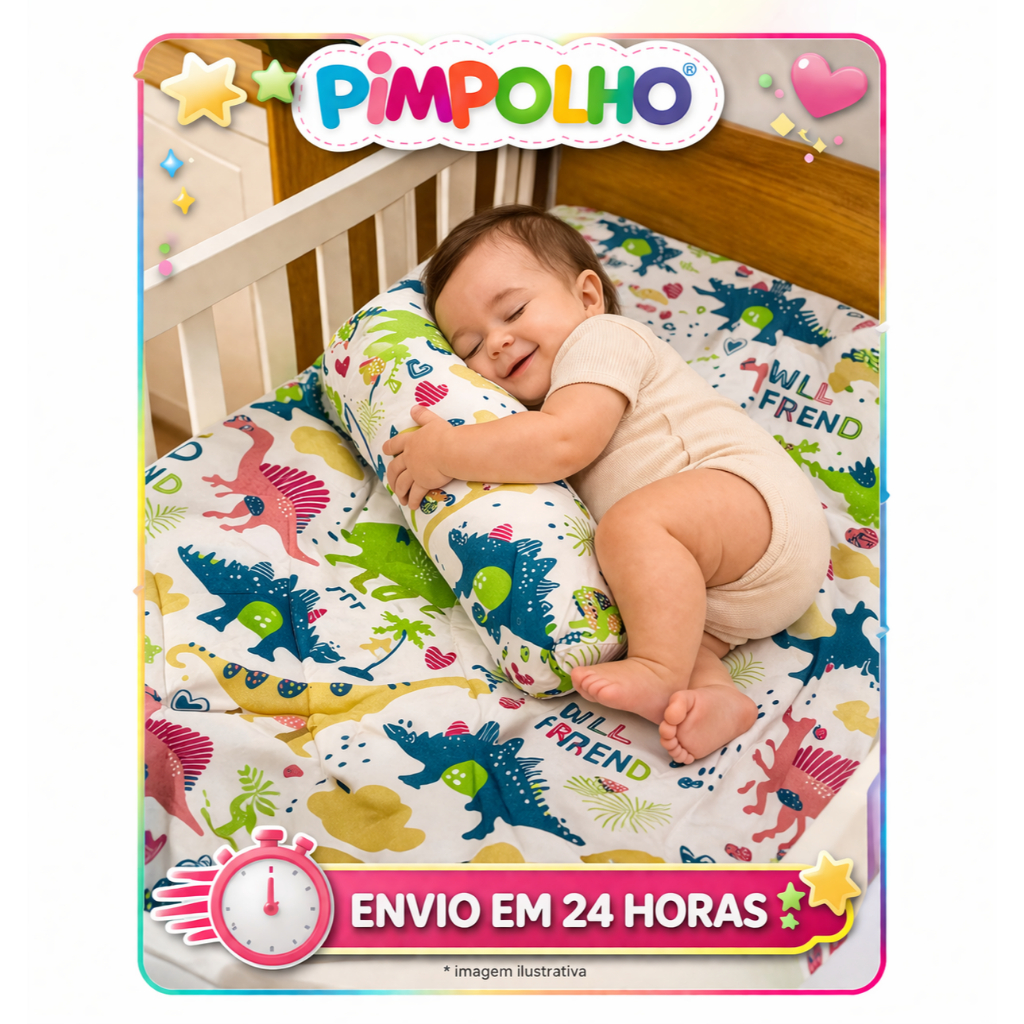 Kit de Berço presente recém nascido Bebê, Edredom, Rolinho Protetor, Lençol com Elástico e Fronha