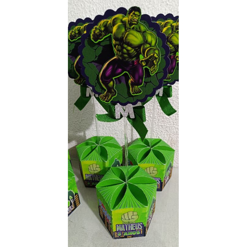 Kit 10 / 15 / 20 / 30 unidades pegue e monte - Centro de Mesa Caixa Sextavada Personalizada - Hulk