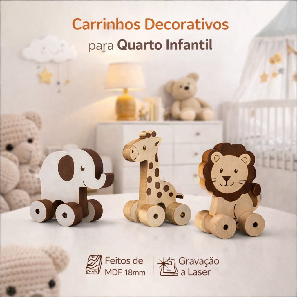 Carrinho de Madeira Decorativo Montessori – Miniatura para Decoração de Quarto Infantil e Prateleira