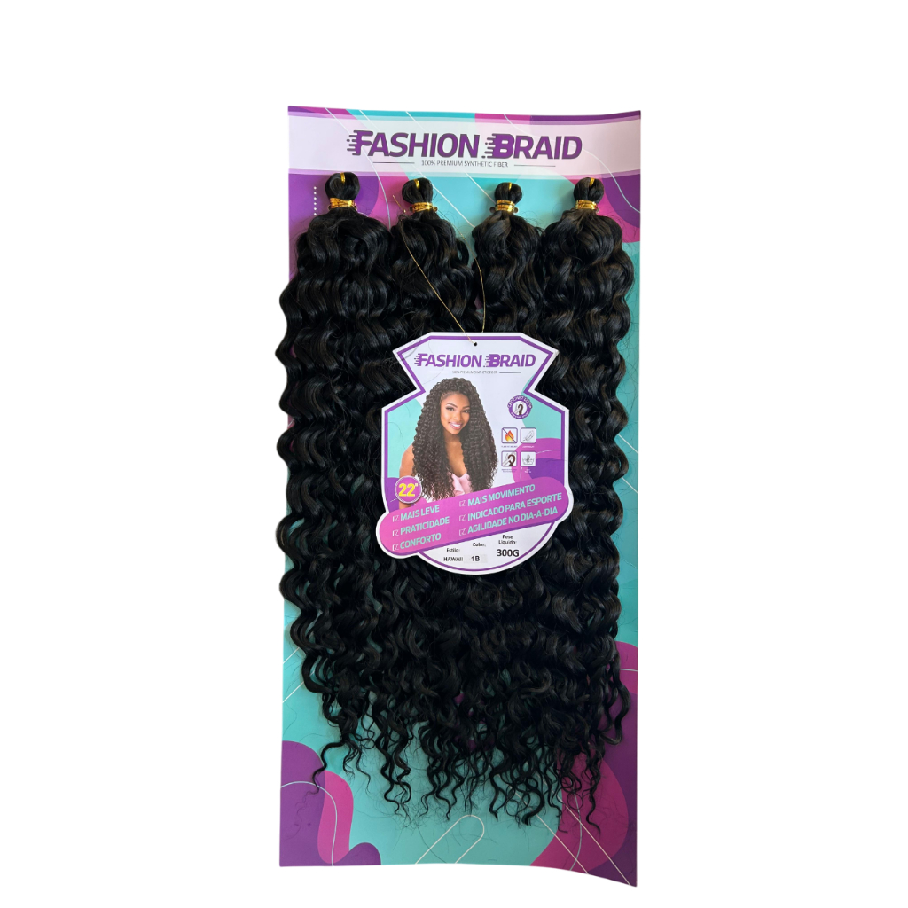 Cabelo Orgânico Cacheado Hawaii Cor 1B# Preto Fashion Braid Método Crochet Braid