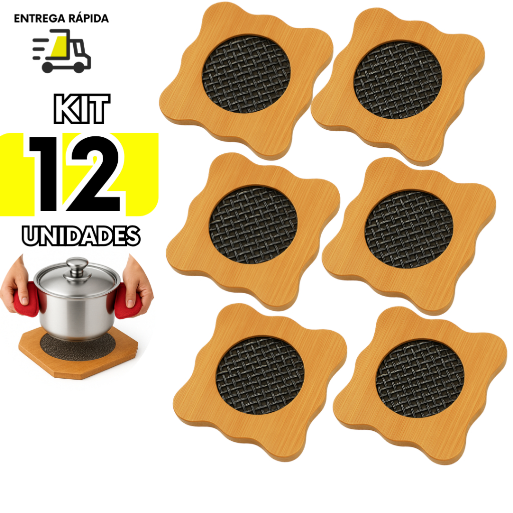 Kit 12 Descanso de Panela MDF 16,5cm Modelos Octogonal Quadrado Redondo Ondulado Flor Cozinha Buffet