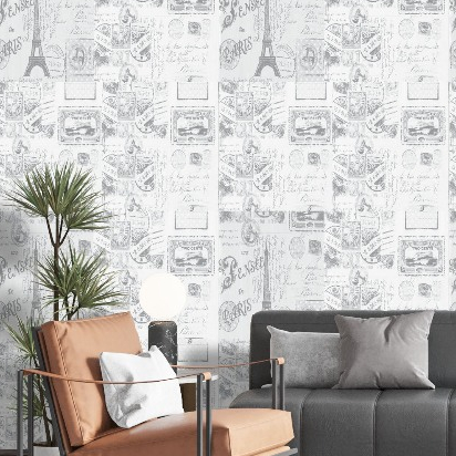 Papel de Parede Adesivo Branco e Cinza Romance Paris Torre Eiffel Vinil Fosco 3m ET