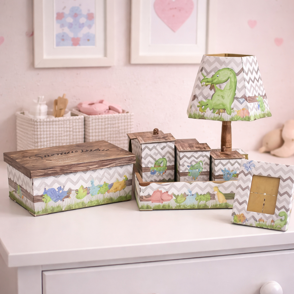Kit Higiene Bebe Quarto Dinossauro Decoração Berço Maternidade