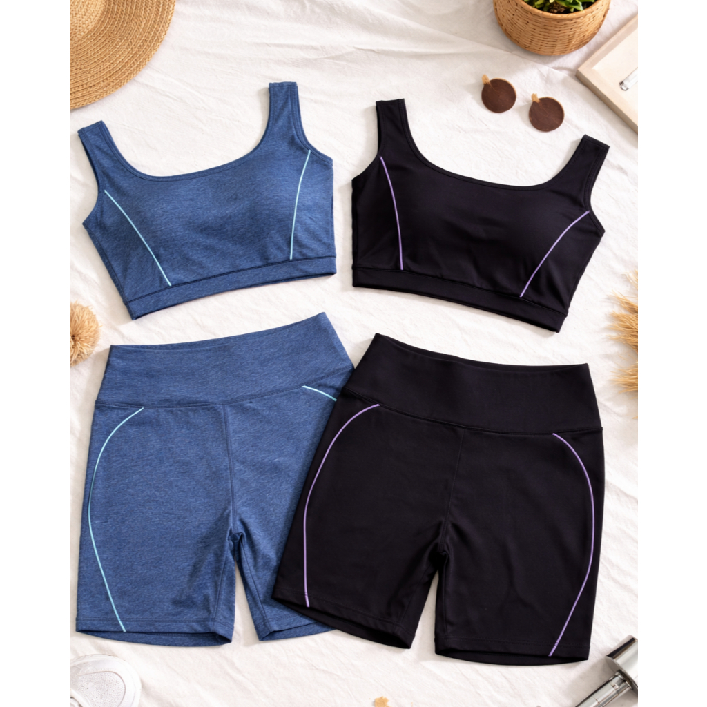Conjunto Academia Feminino  Shorts e top Fitness Cintura alta sutiã com bojo removível , Esportivos Femininos  Academia