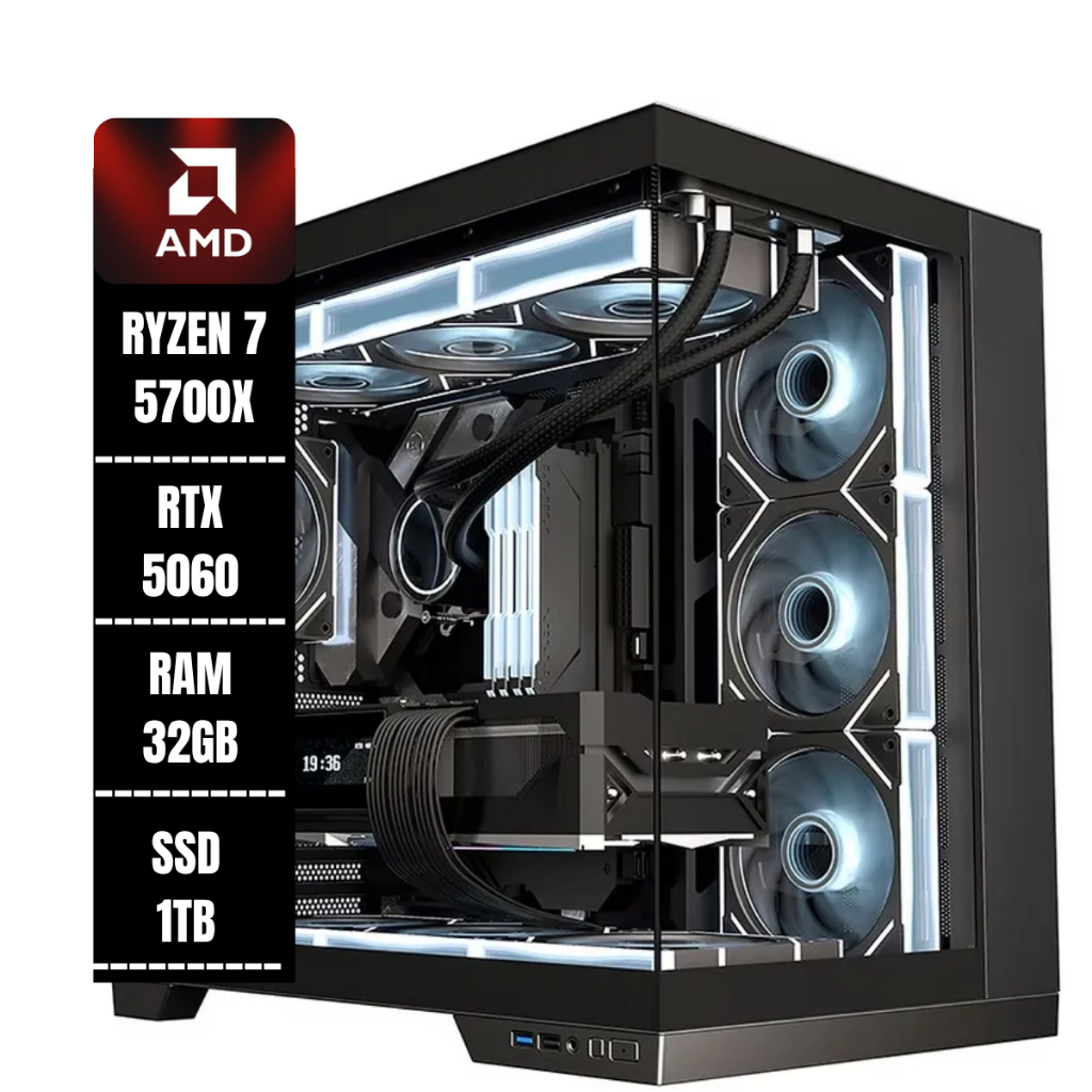 PC Gamer AORUS AMD Ryzen 7 5700X  RTX 5060 8GB Placa Mãe B550M RAM 32GB SSD Wate