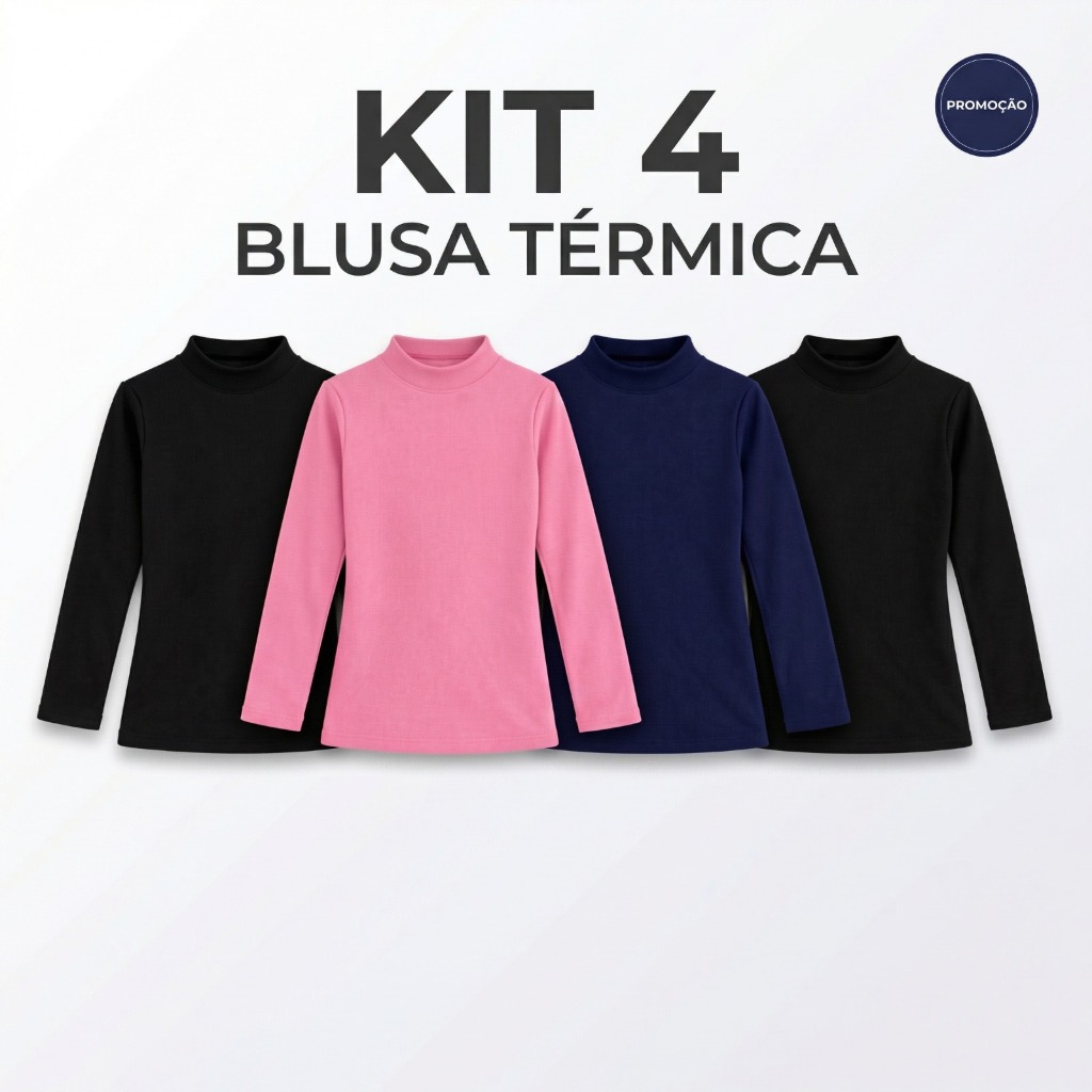 KIT 4 Blusas Feminina infantil Manga Longa Peluciada Meia Gola 4 a 14 anos