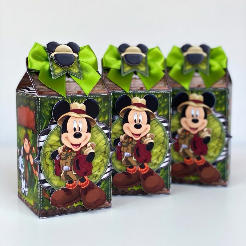 Kit Caixa Milk Safari do Mickey Luxo (10, 20 ou 30 un)  Personalizada Nome - Papel Fotográfico Brilho