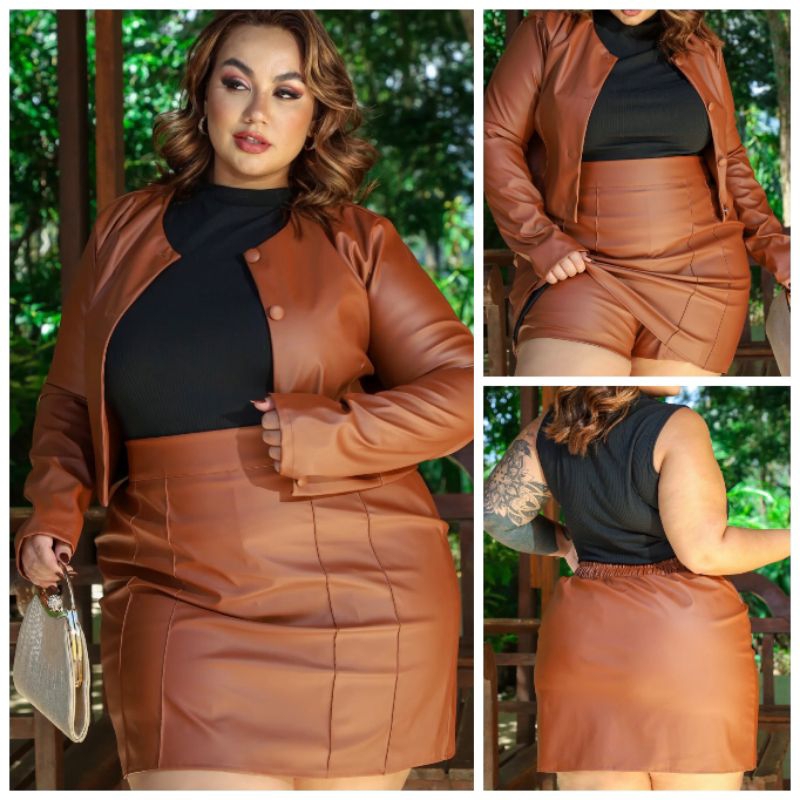 Conjunto Feminino Plus Size Couro Fake Courino G1 G2 G3