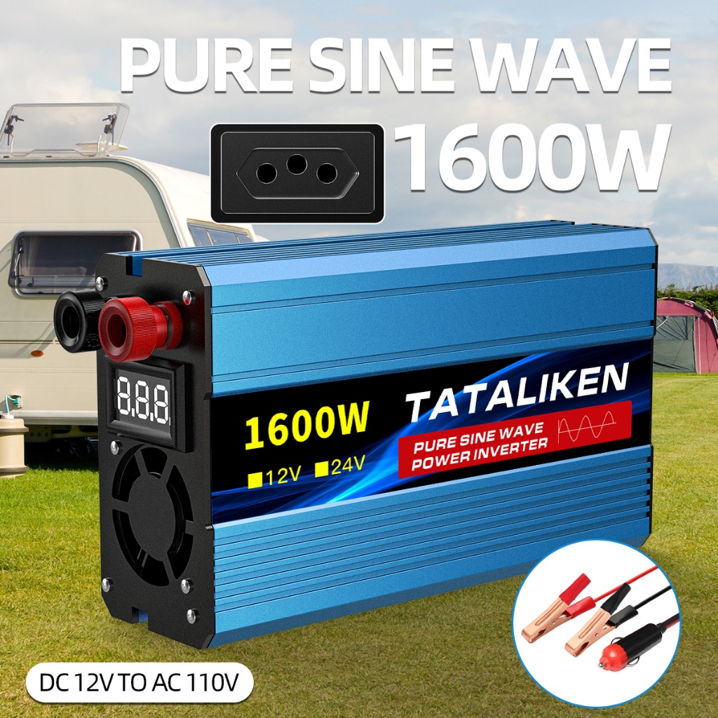 Inversor de Onda Senoidal Pura 12V/24V 110V 1600W Painel Solar para Carro Motorhome Geladeira Ar Condicionado Soldagem