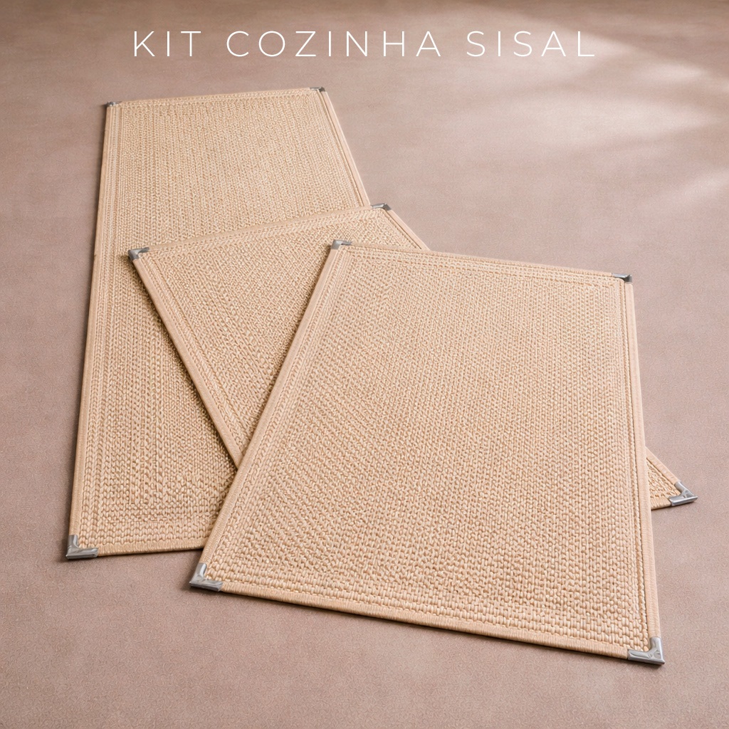Jogo de Tapetes Cozinha Kit 3 Peças Sisal Lancer  Com Passadeira - Base Antiderrapante e Ponteiras