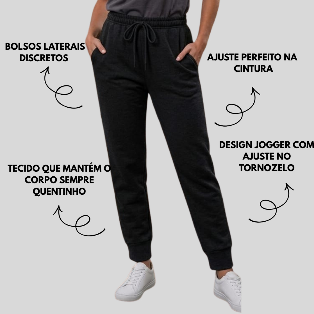 Calça Moda Feminina Moletinho Grossa Algodão Com Bolso Estilo Jogger conforto