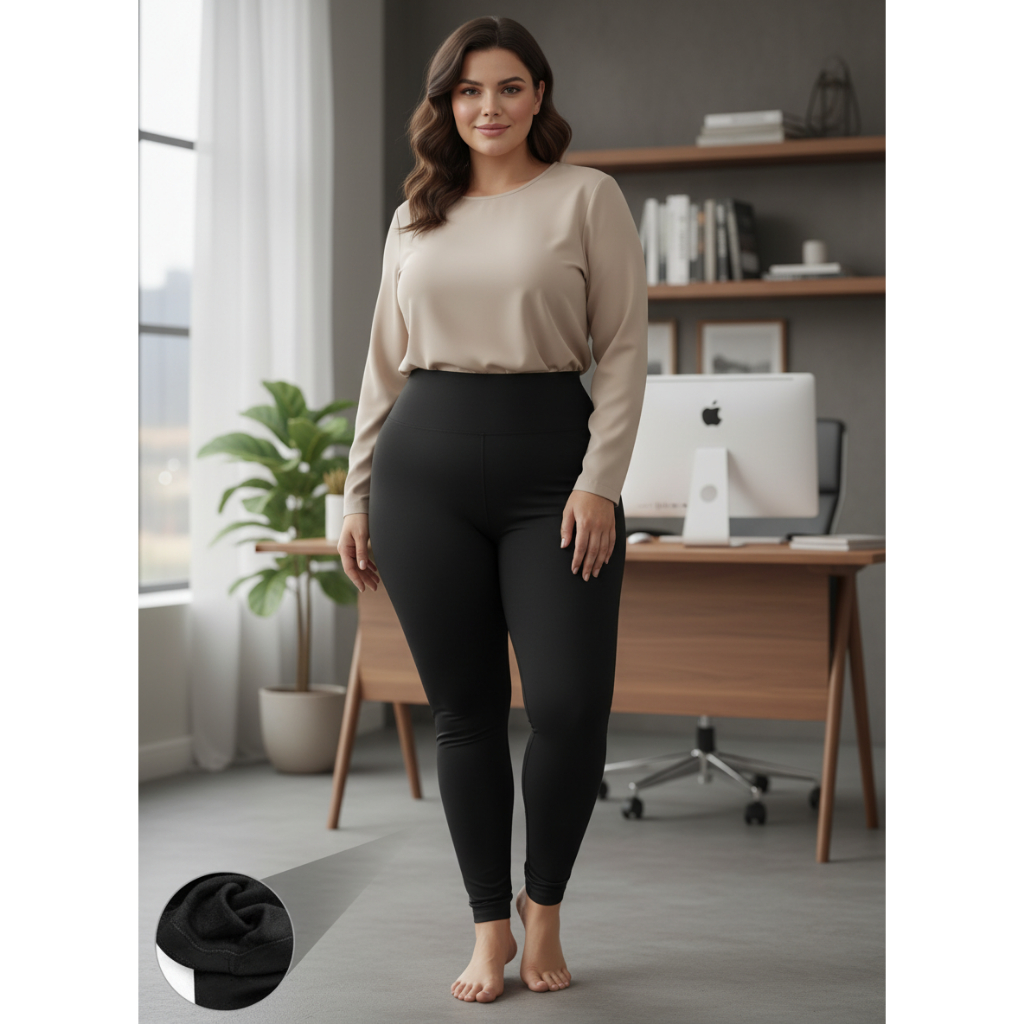 Calça Legging Plus Size Flanelada Calça Térmica Segunda Pele Cós Alto Modeladora Grossa Fitness Esportiva Academia