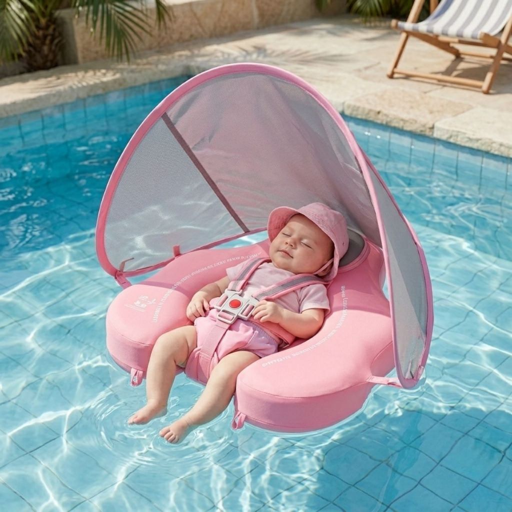 Bóia Flutuador Piscina para Segurança do Bebê com Proteção UV Rosa e Azul