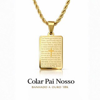 Colar Pai Nosso Ouro 18K com Pingente Religioso | Masculino Feminino Corrente 45cm ou 60cm