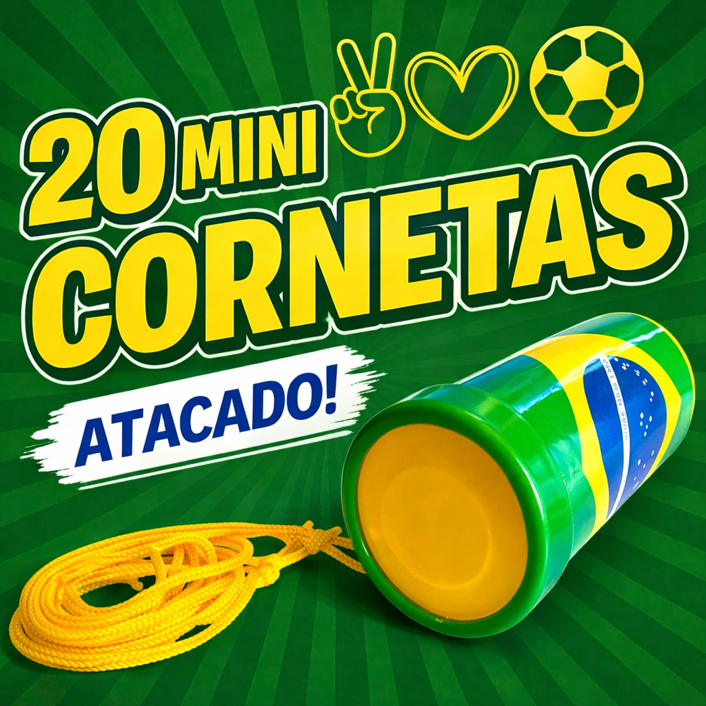 Kit  Corneta Vuvuzela Apito Pequena Brasil Verde Amarela Apito Torcida Festa Lembrancinha Copa