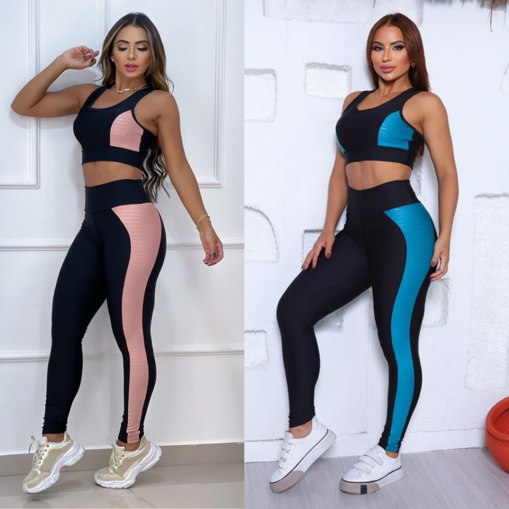 Conjunto Top e Calça Fitness Cintura Alta Academia Feminino - Moda Academia Feminina
