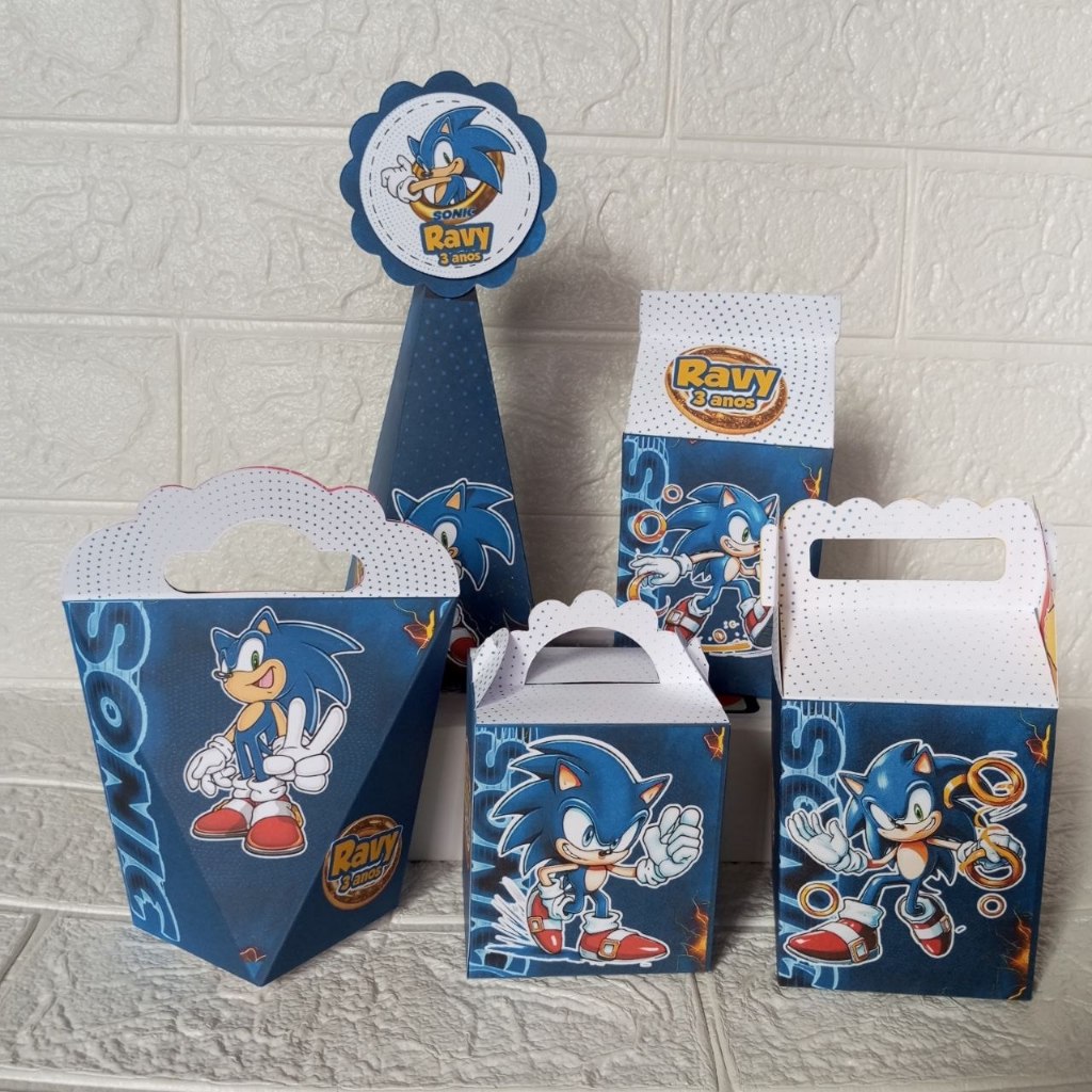 Kit Caixinhas Personalizadas SONIC para festa lembrancinha aniversário infantil DESMONTADO