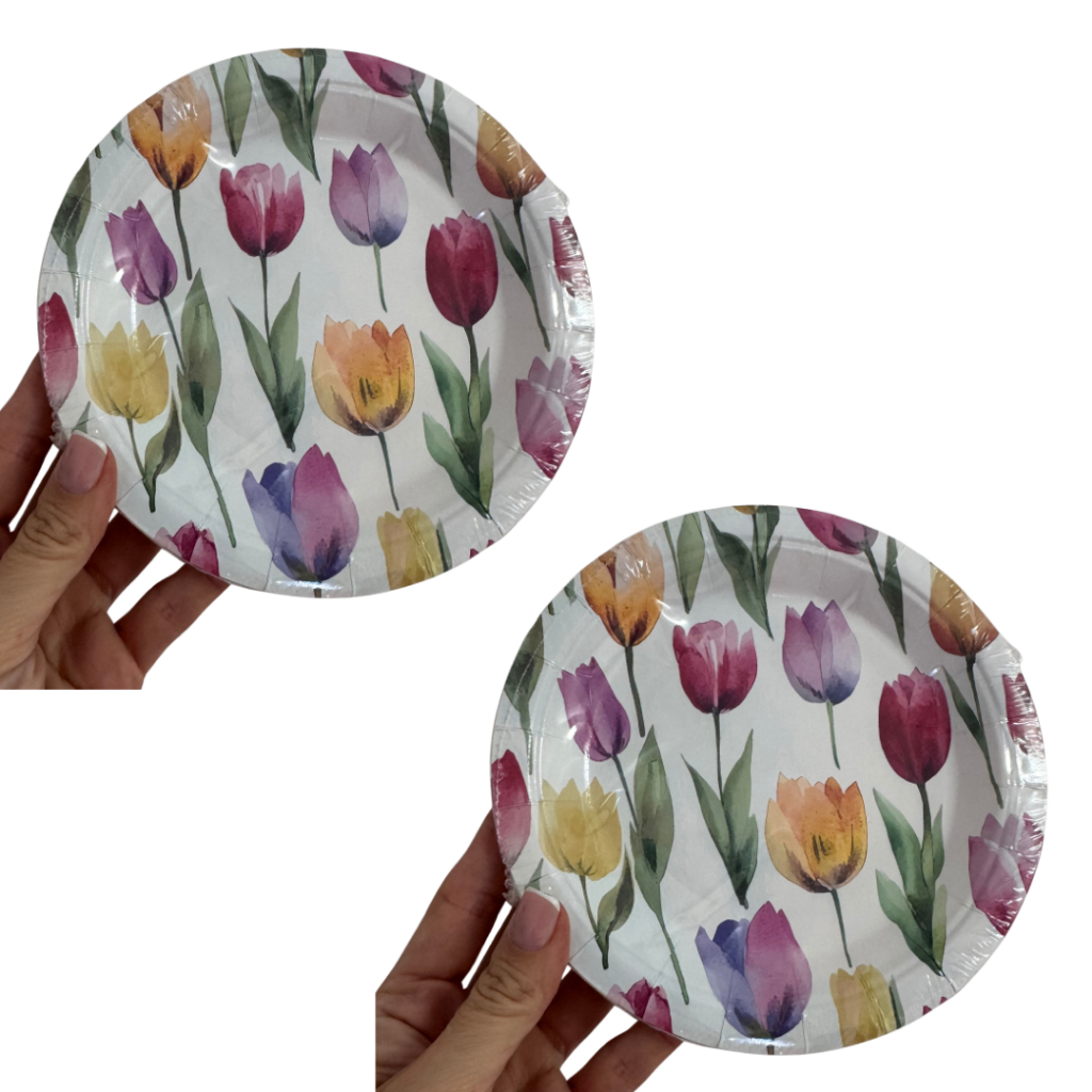 Kit 16 Pratos de papel Tulipas Coloridas 18 cm Ponto das Festas - Inspire sua Festa Loja