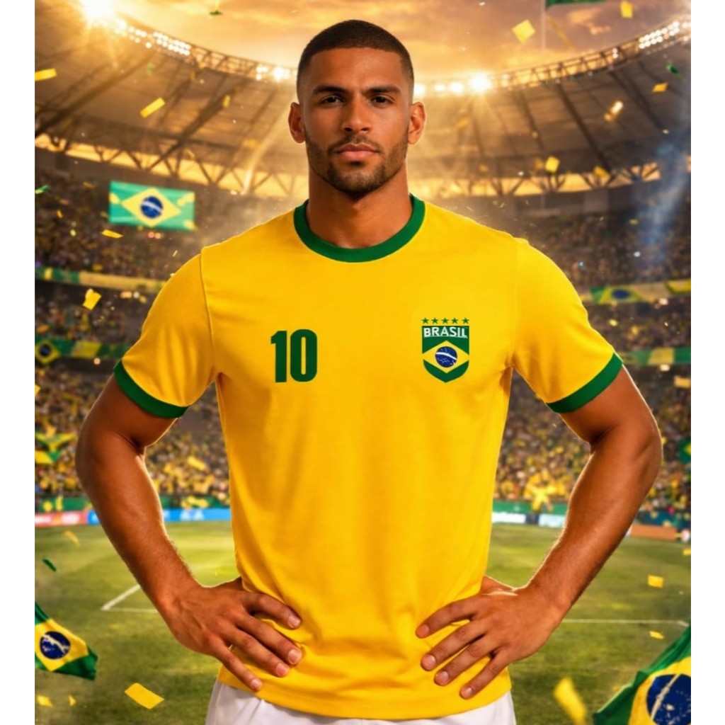 Camisa Amarela Torcedor Brasil Seleção Brasileira Pronta Entrega 100% algodão