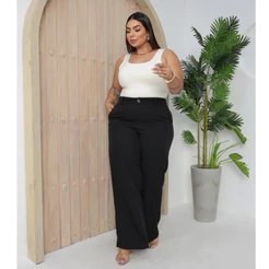 Calça pantalona Clássica em Alfaiataria con bolso lateral e ziper frontal e ajuste no Tamanhos G1 G2 G3"