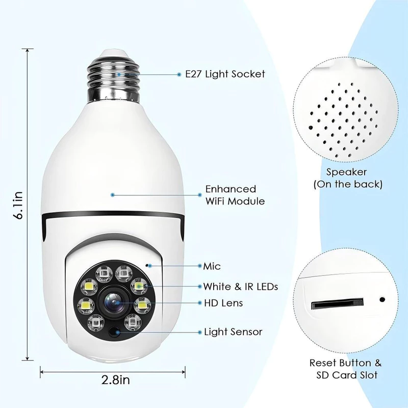 Kit 2 Câmera de Segurança Lâmpada WiFi 360° Yoosee PTZ Full HD — foto 6