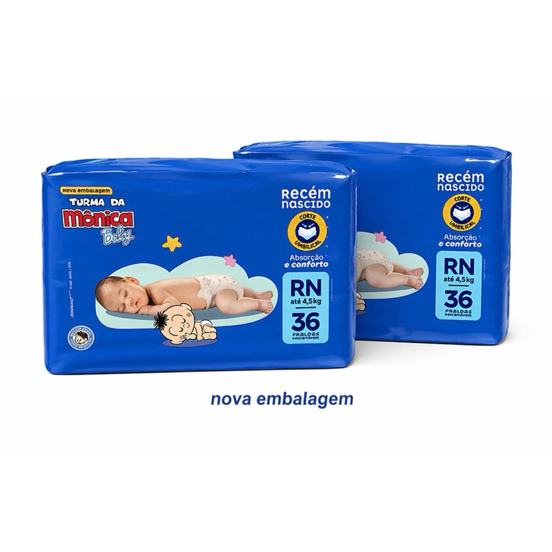 Kit 2pacotes Fralda RN Turma da Mônica 36un cada - Total 72un