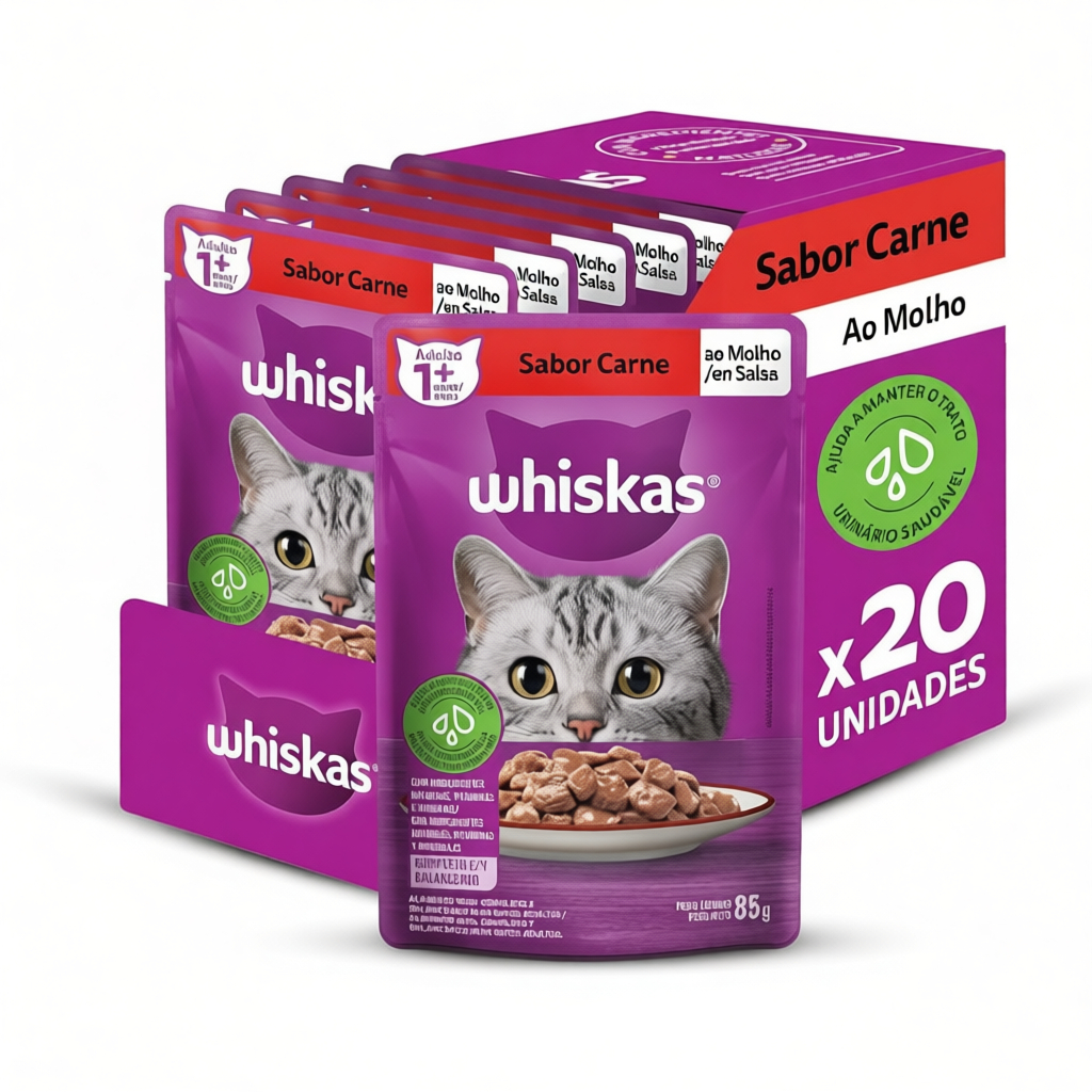 Ração Úmida Whiskas Gatos Adultos Sachê Ao Molho 85g - Caixa Com 20 Unidades - Escolha o Sabor