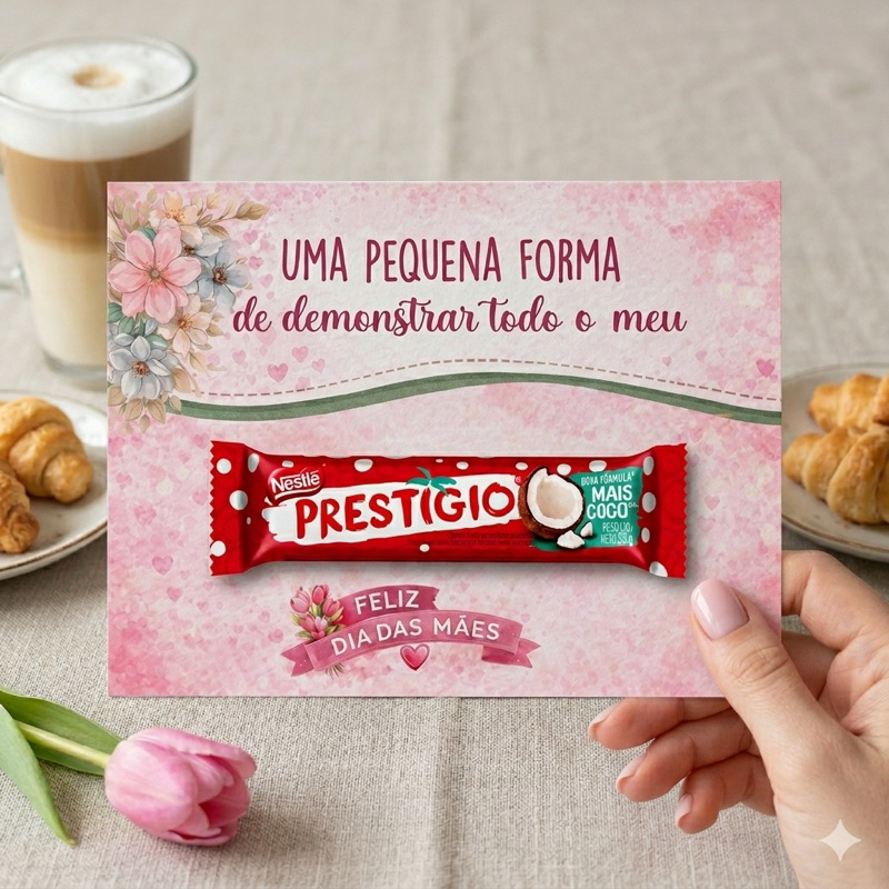 kit 12 Cartão para Chocolates Dia das Mães Personalizado com a sua Logo Bombom Prestígio Cliente especial Mimo Empresas