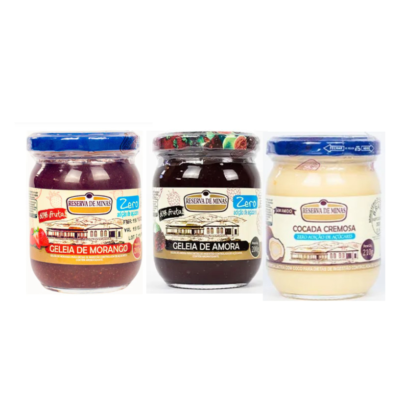 Geléia De Morango Zero Açúcar 200g +Cocada Cremosa Zero Açúcar 210g+Geléia de amora zero açúcar 200g